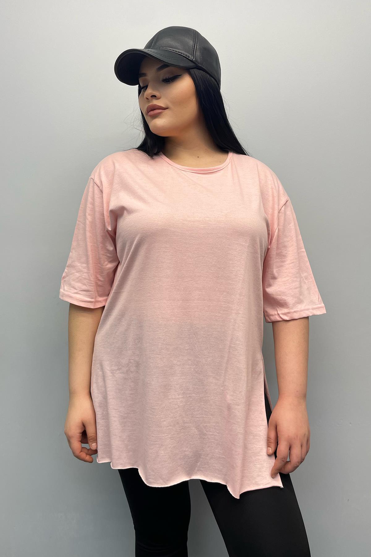 Tshirt Büyük Beden Yırtmaçlı Pamuklu Yarım Kol Basıc T-shirt