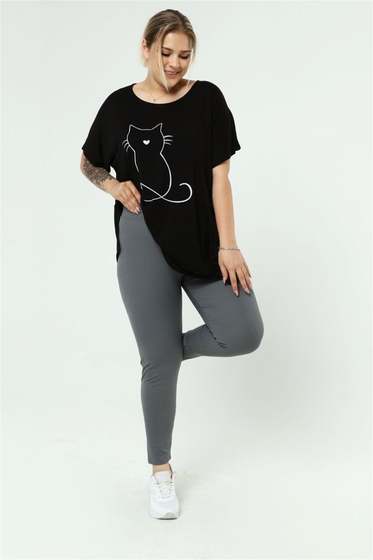 Tayt Büyük Beden Yüksek Bel Dalgıç Kumaş Fitilli Tayt Gri