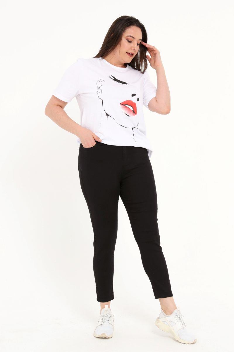 Pantolon Büyük Beden Yüksel Bel Dar Paça Jean Kot Pantolon Siyah
