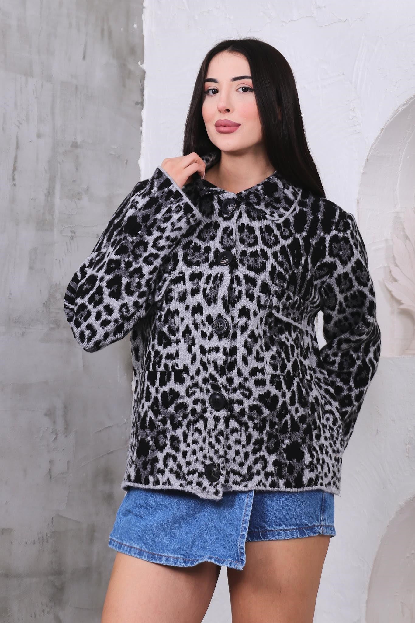 Hırka Cepli Leopar Hırka