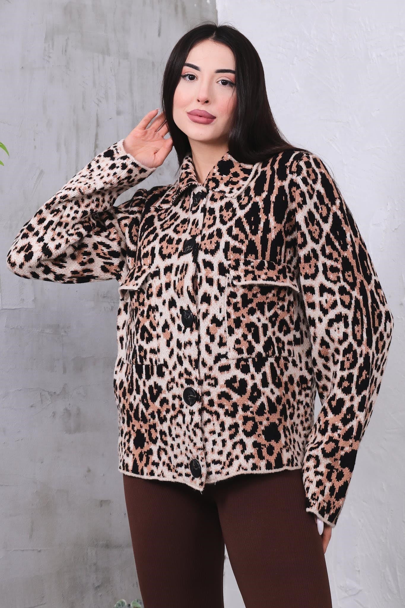 Hırka Cepli Leopar Hırka