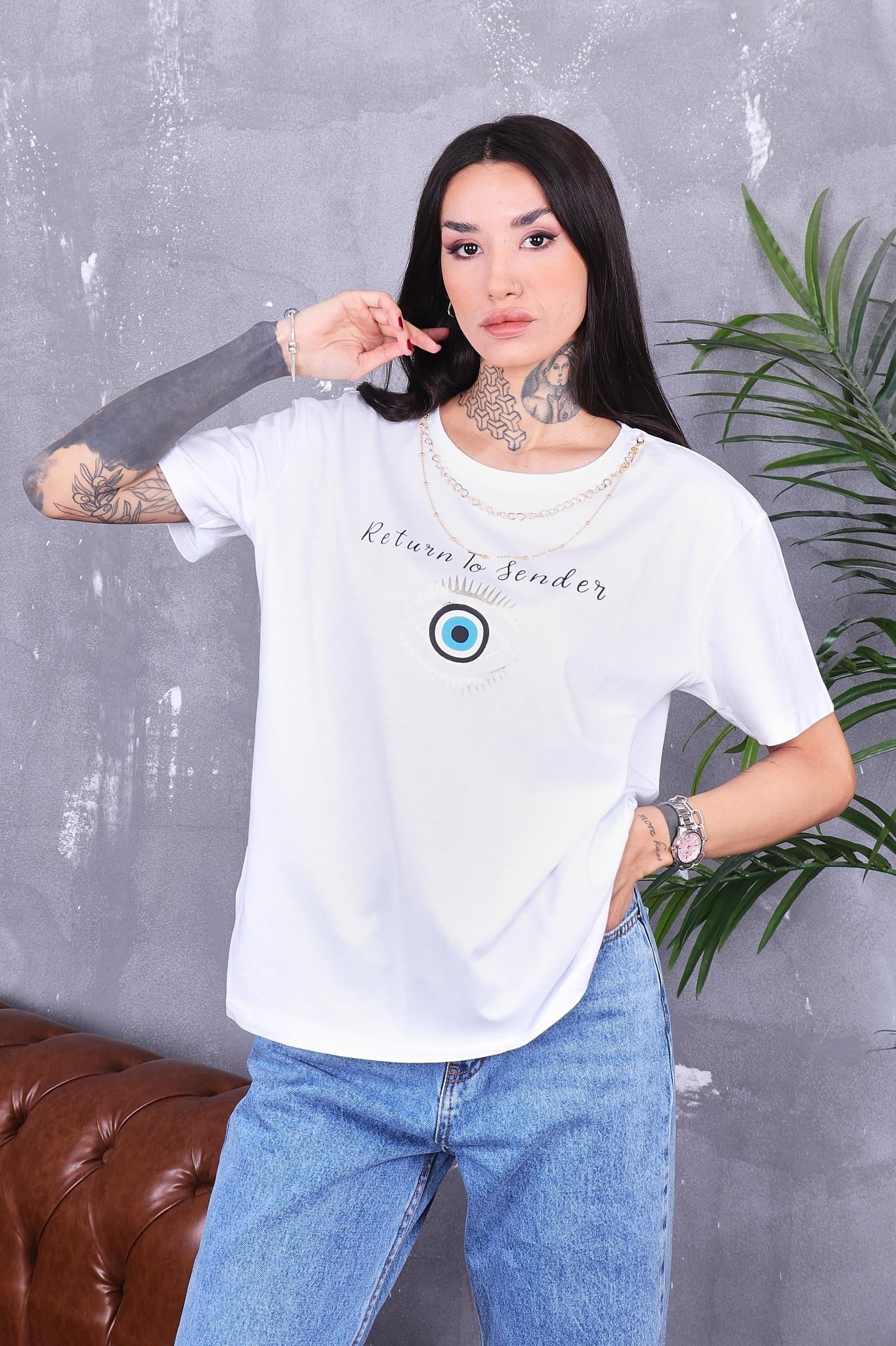 Tshirt Çıkarılabilen Kolye Detaylı Pamuklu Tshirt