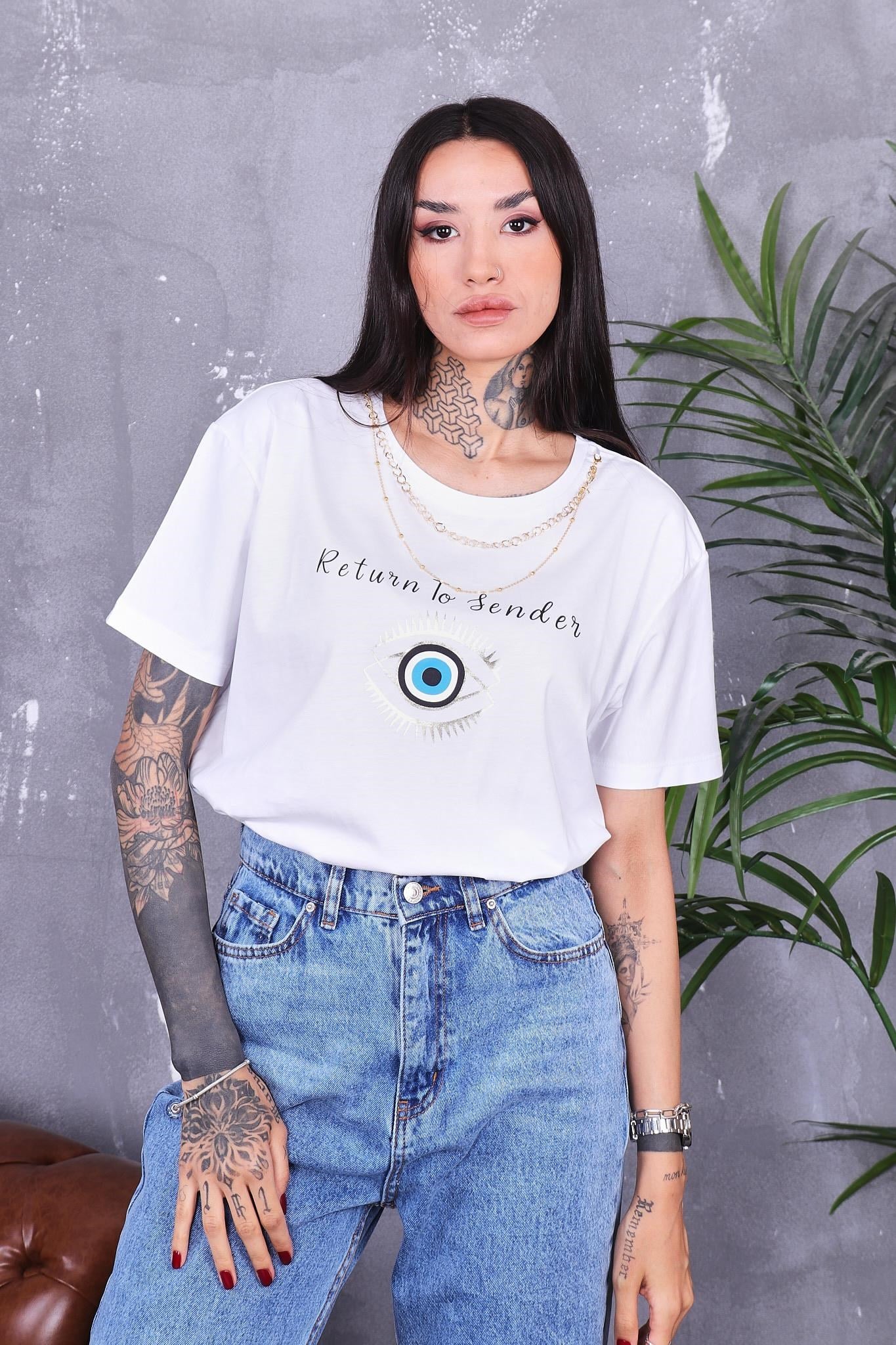 Tshirt Çıkarılabilen Kolye Detaylı Pamuklu Tshirt