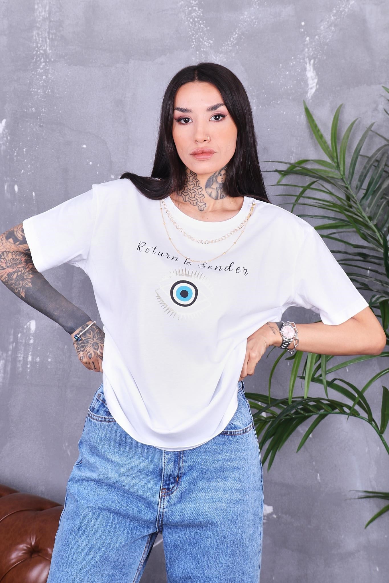 Tshirt Çıkarılabilen Kolye Detaylı Pamuklu Tshirt