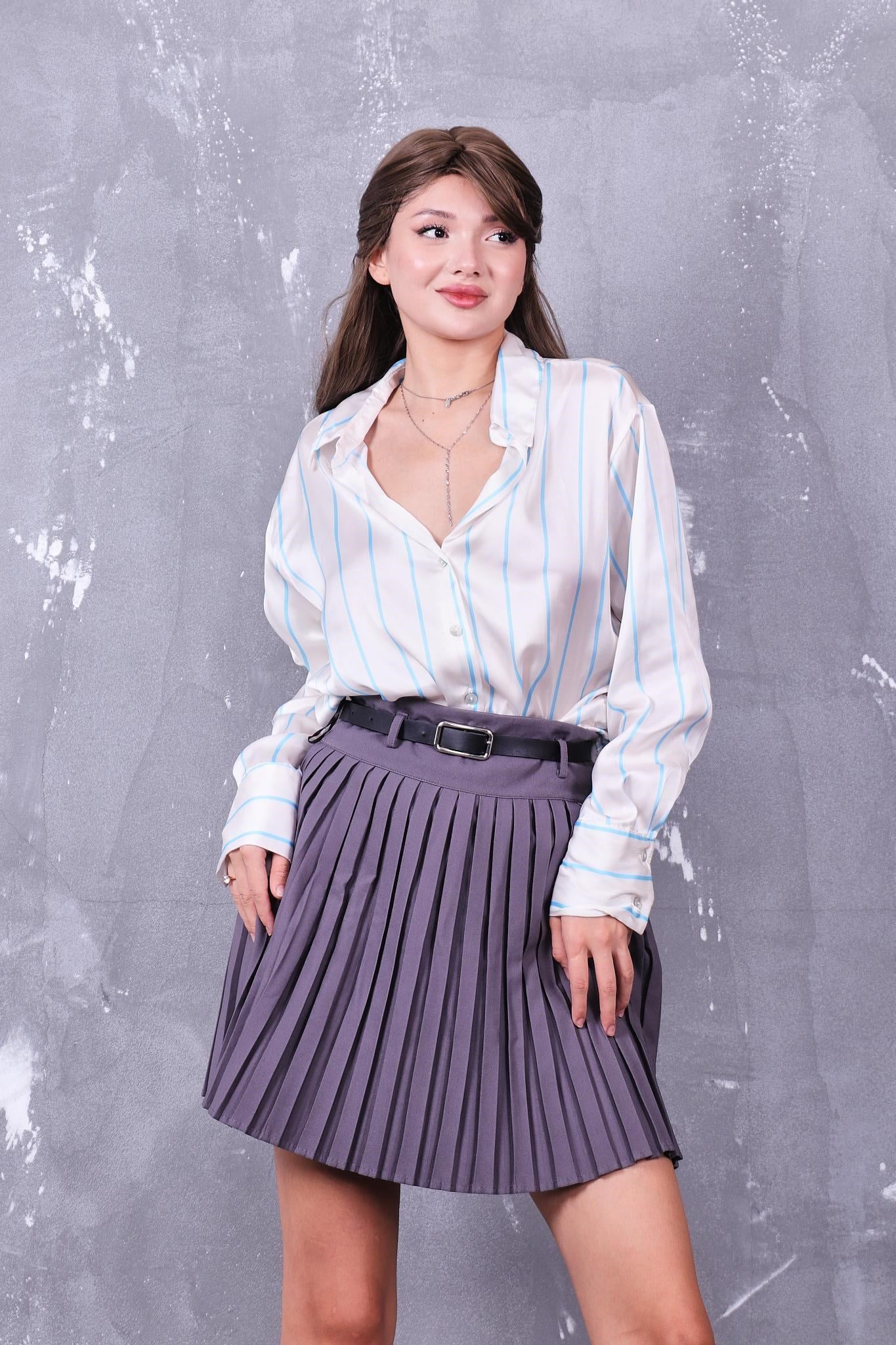 Gömlek Çizgili Oversize Saten Gömlek