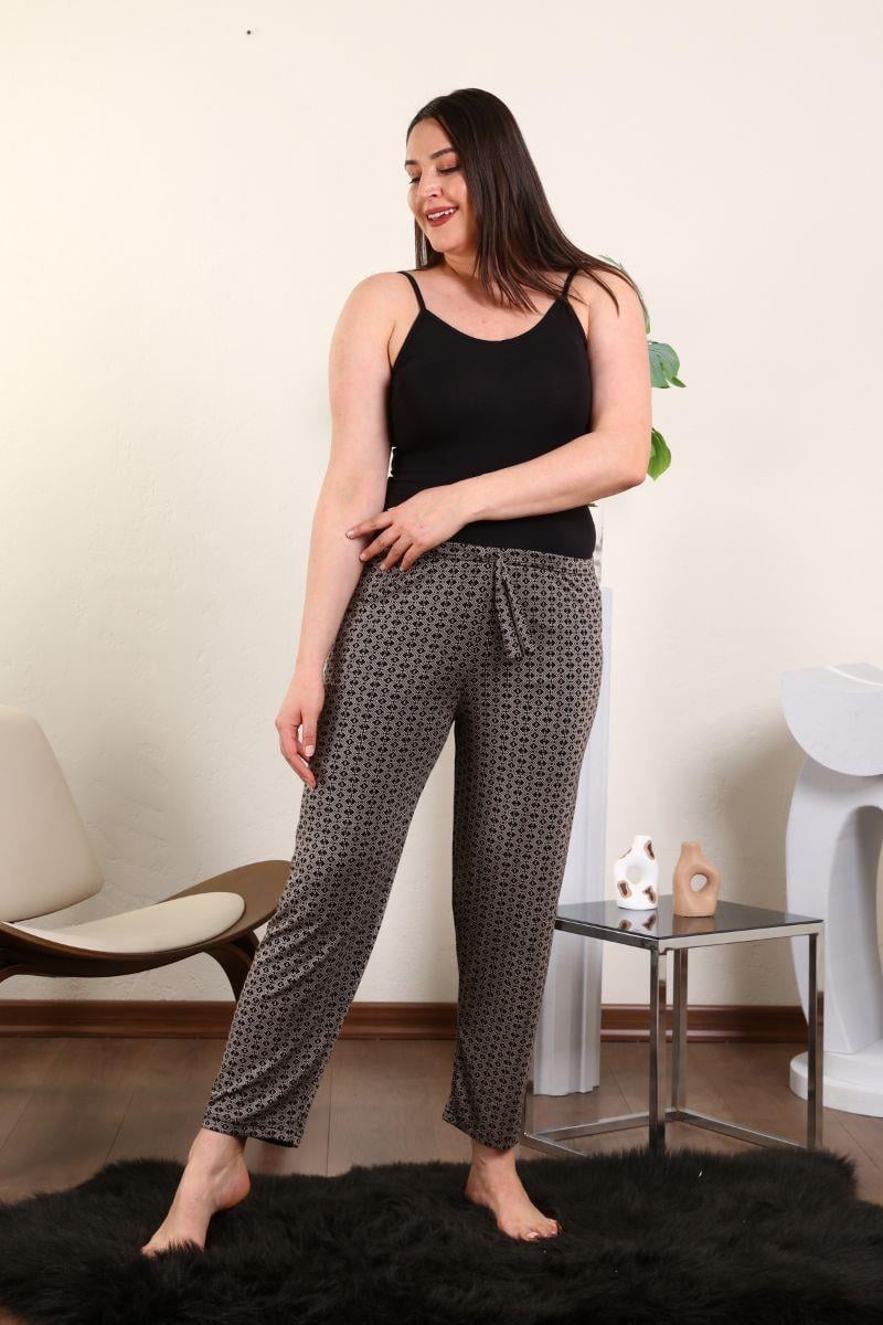 Pantolon Desenli Beli Lastikli Viskon Pantolon Siyah