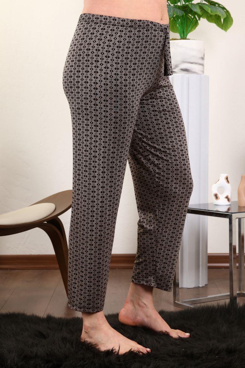 Pantolon Desenli Beli Lastikli Viskon Pantolon Siyah