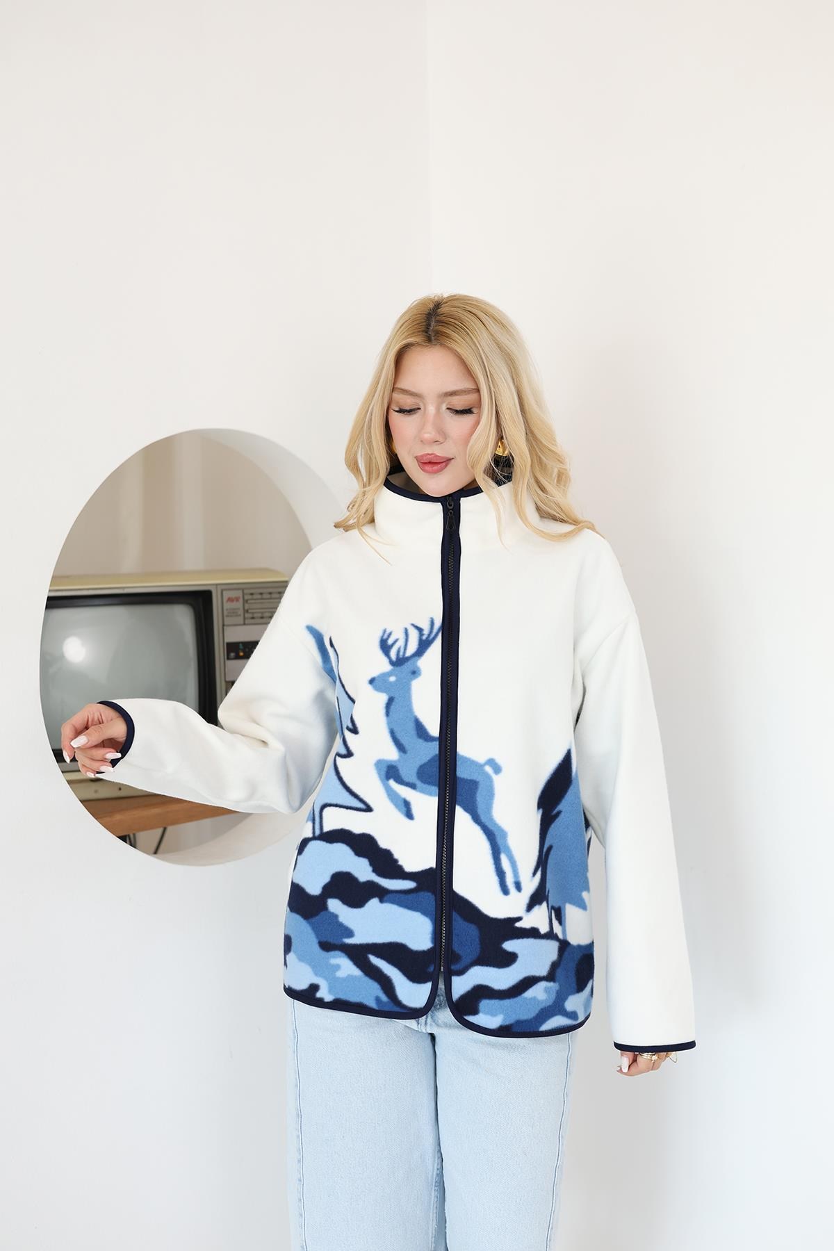 Hırka Desenli Polar Ceket