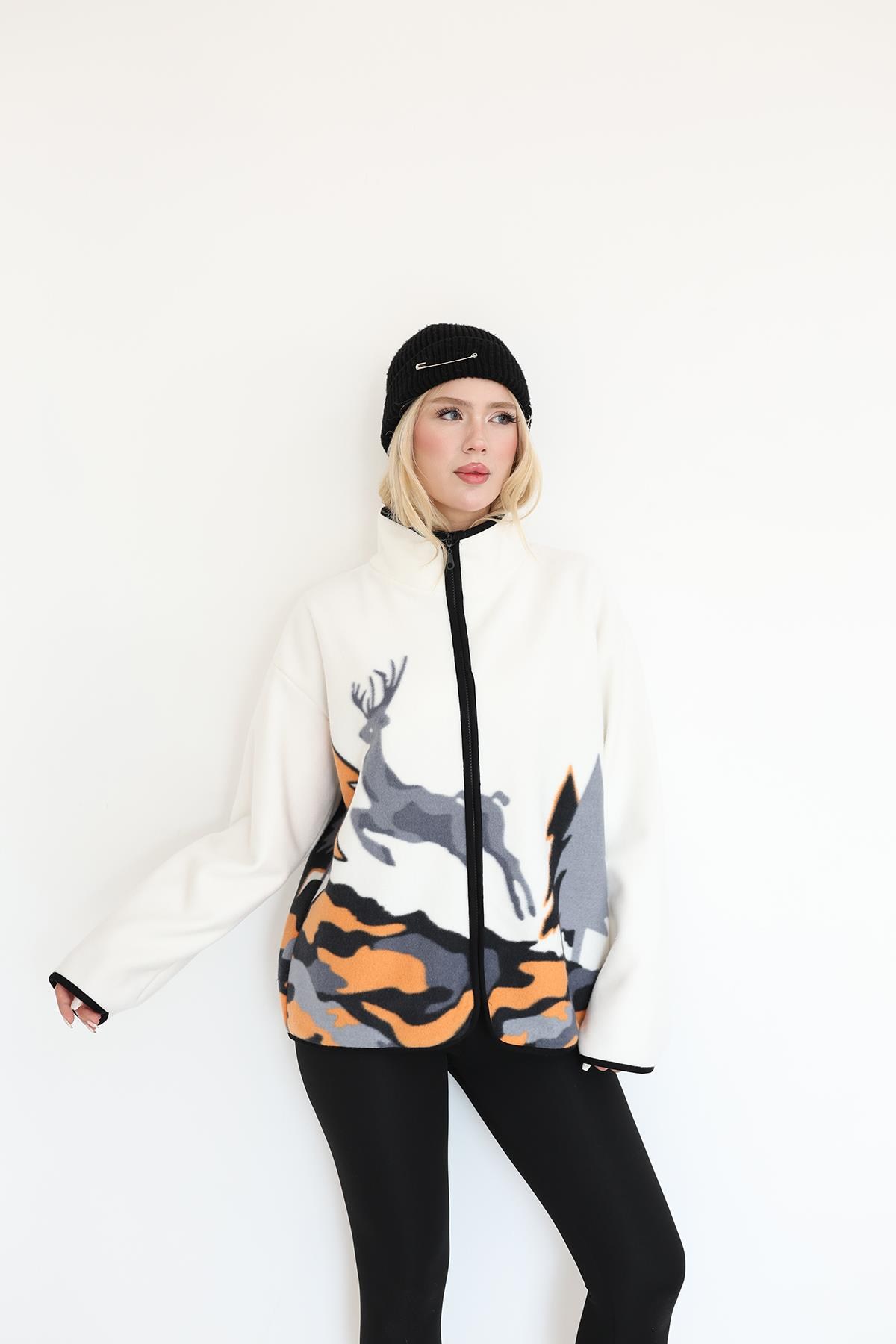 Hırka Desenli Polar Ceket