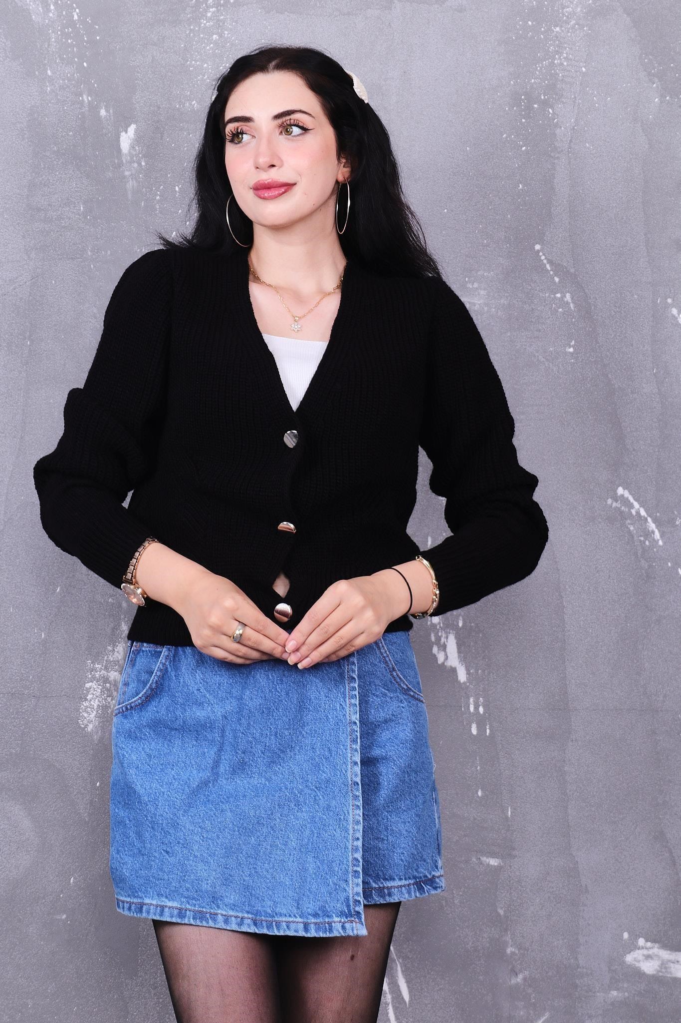 Hırka Gümüş Düğmeli Triko Hırka
