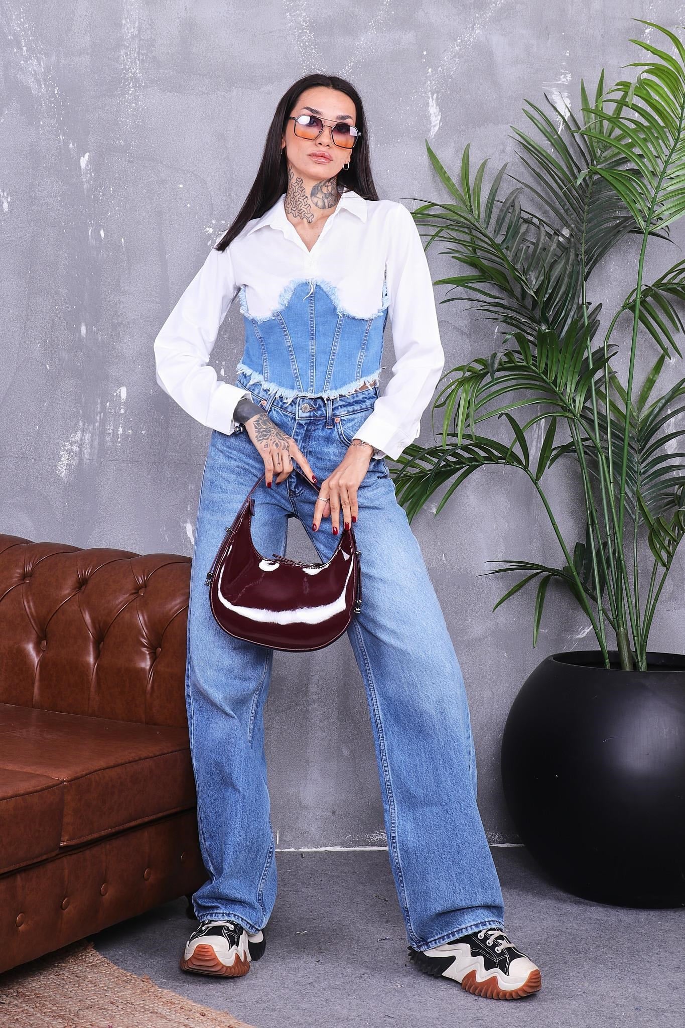 Gömlek Jean Detaylı Gömlek Bluz