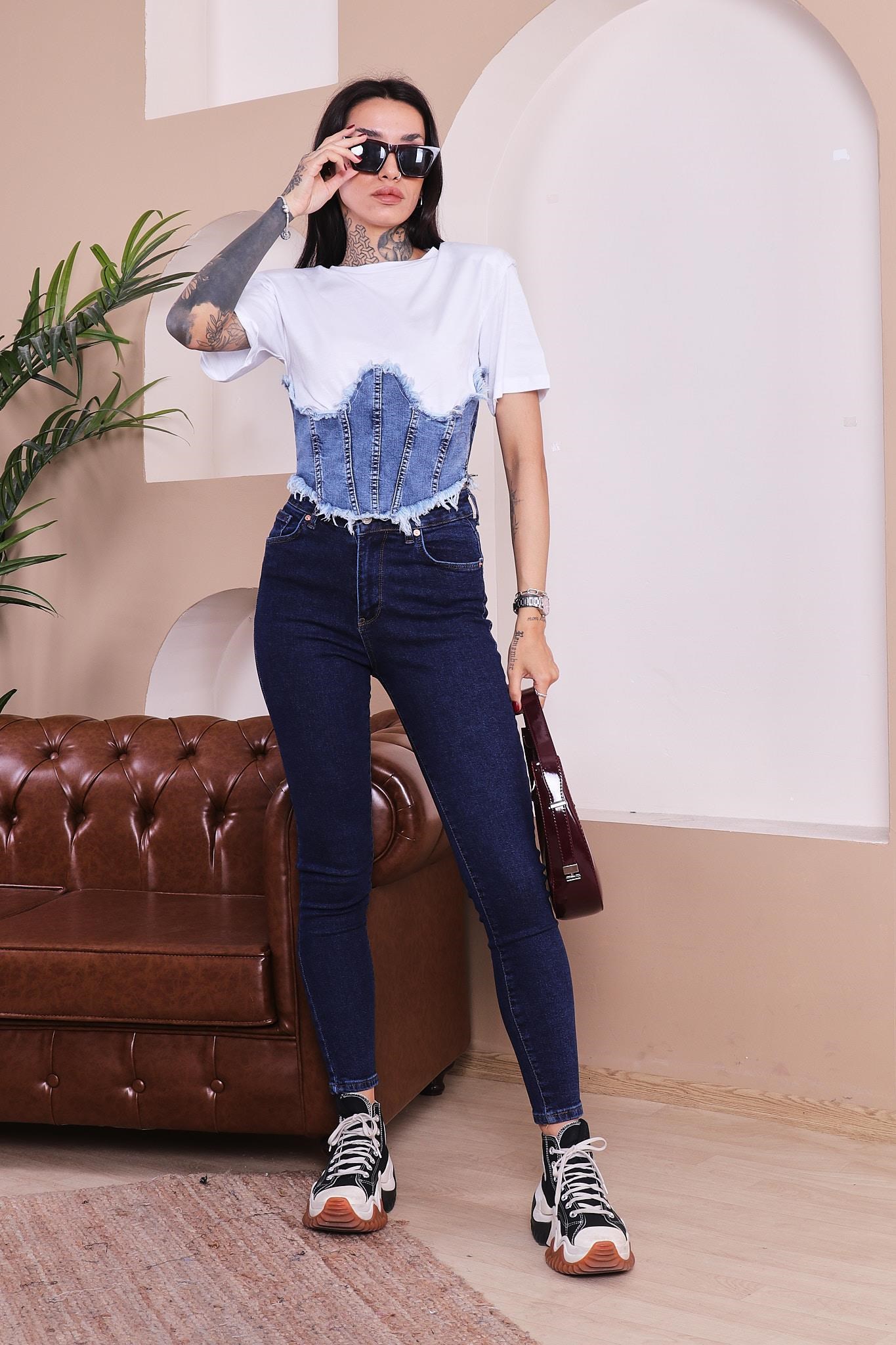 Tshirt Jean Detaylı Vatkalı T-shirt