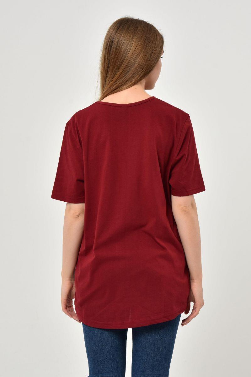 Tshirt Kadın Ananas Baskılı Oversize T-Shirt Bordo