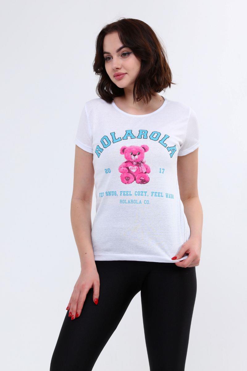 Tshirt Kadın Ayıcık Baskılı T-Shirt Beyaz