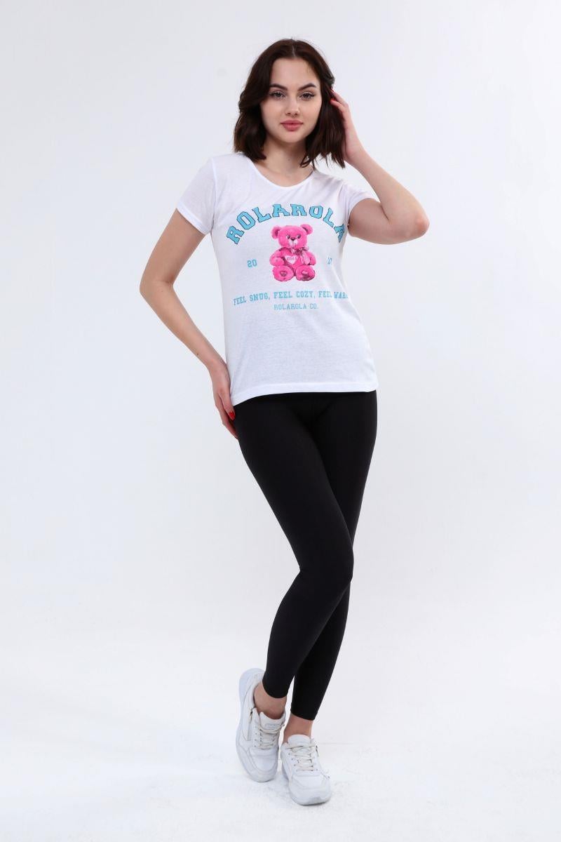 Tshirt Kadın Ayıcık Baskılı T-Shirt Beyaz
