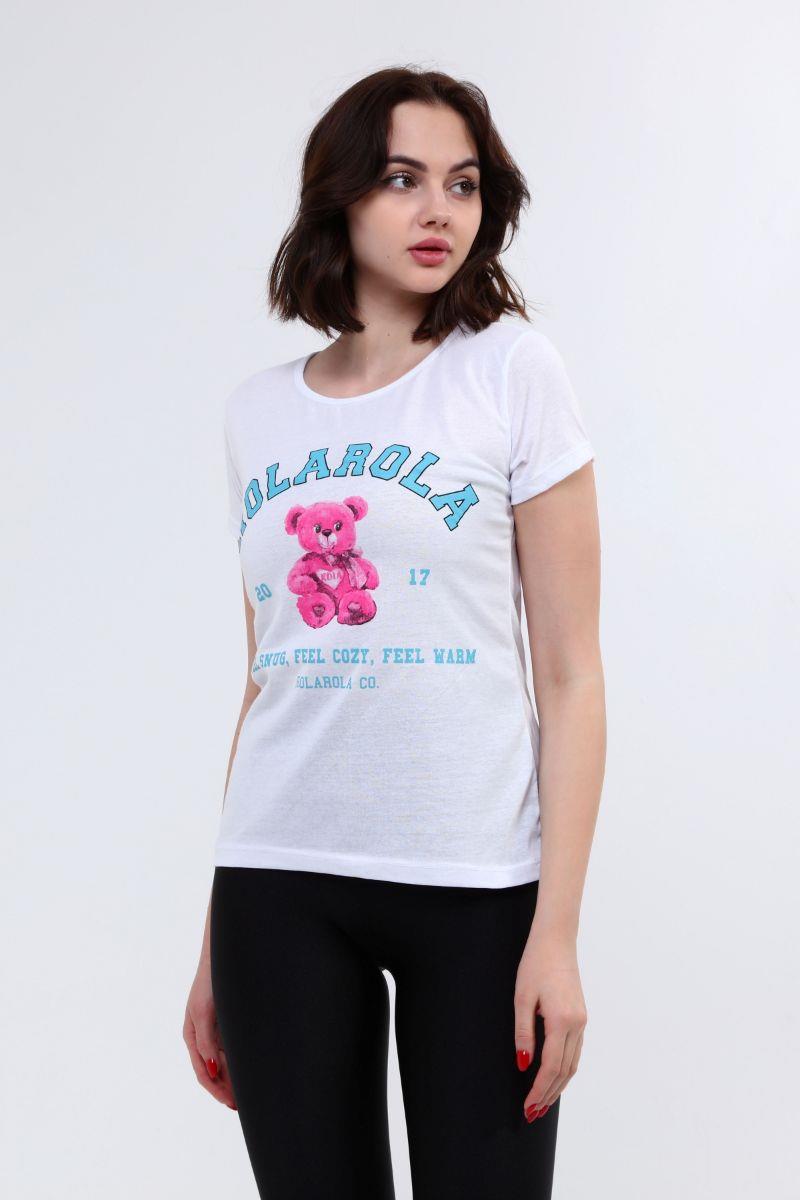 Tshirt Kadın Ayıcık Baskılı T-Shirt Beyaz