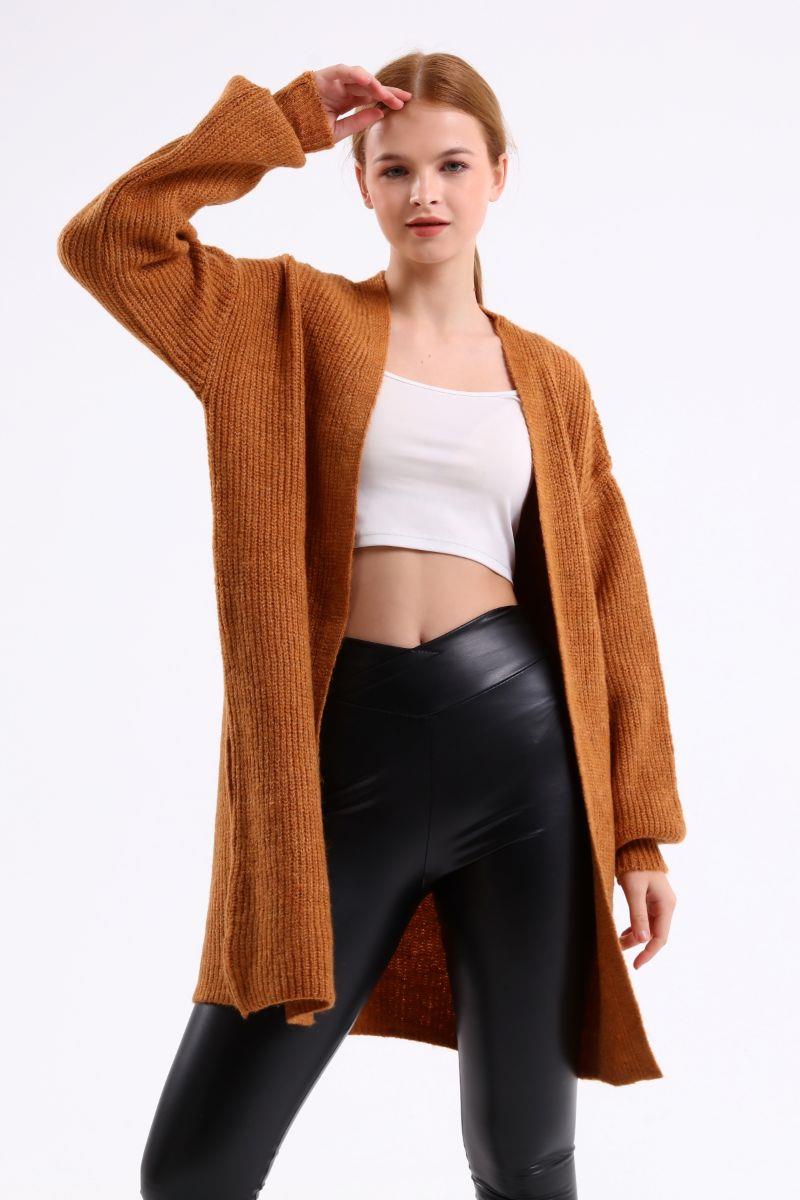 Hırka Kadın Basic Oversize Hırka Kahverengi
