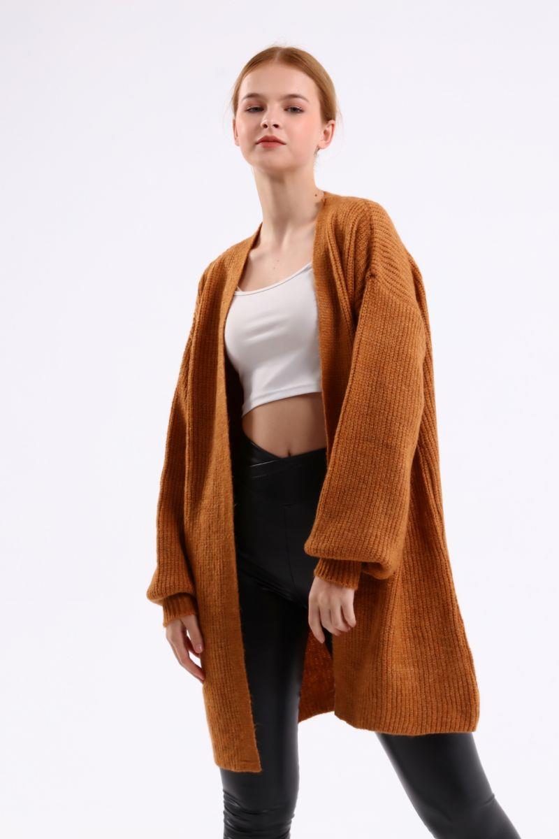 Hırka Kadın Basic Oversize Hırka Kahverengi