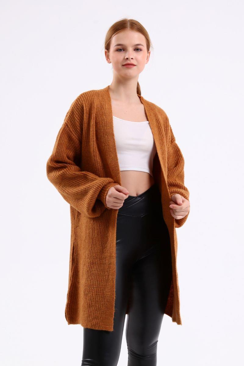 Hırka Kadın Basic Oversize Hırka Kahverengi