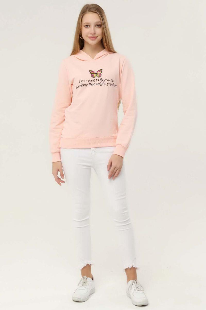Sweatshirt Kadın Baskılı Kapüşonlu Sweatshirt Pudra