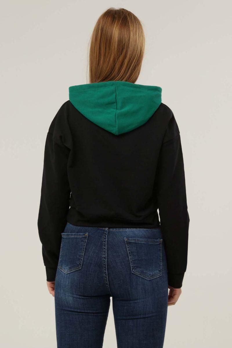 Sweatshirt Kadın Baskılı Kapüşonlu Sweatshirt Siyah