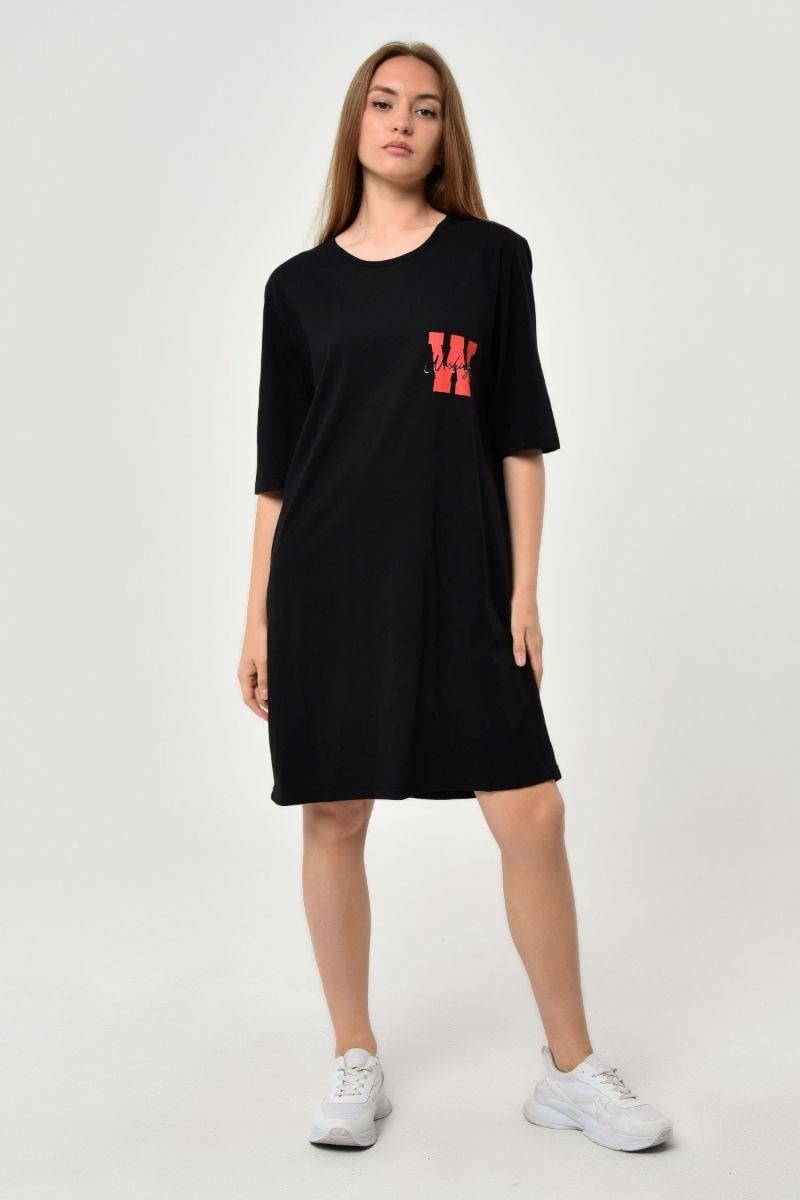 Tshirt Kadın Baskılı Oversize T-Shirt Siyah