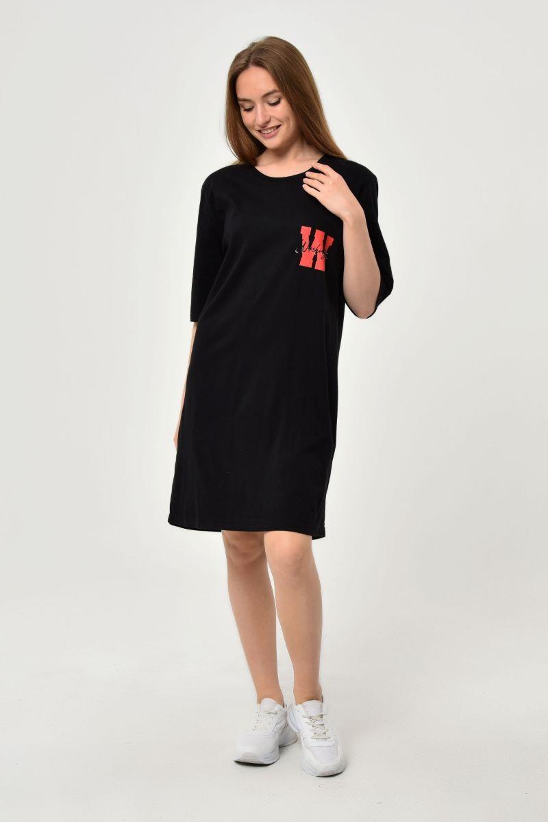 Tshirt Kadın Baskılı Oversize T-Shirt Siyah