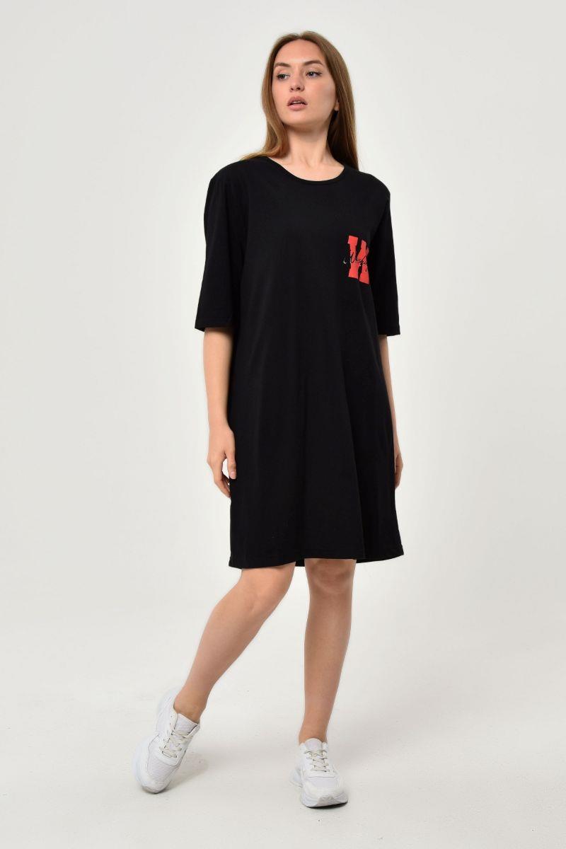 Tshirt Kadın Baskılı Oversize T-Shirt Siyah