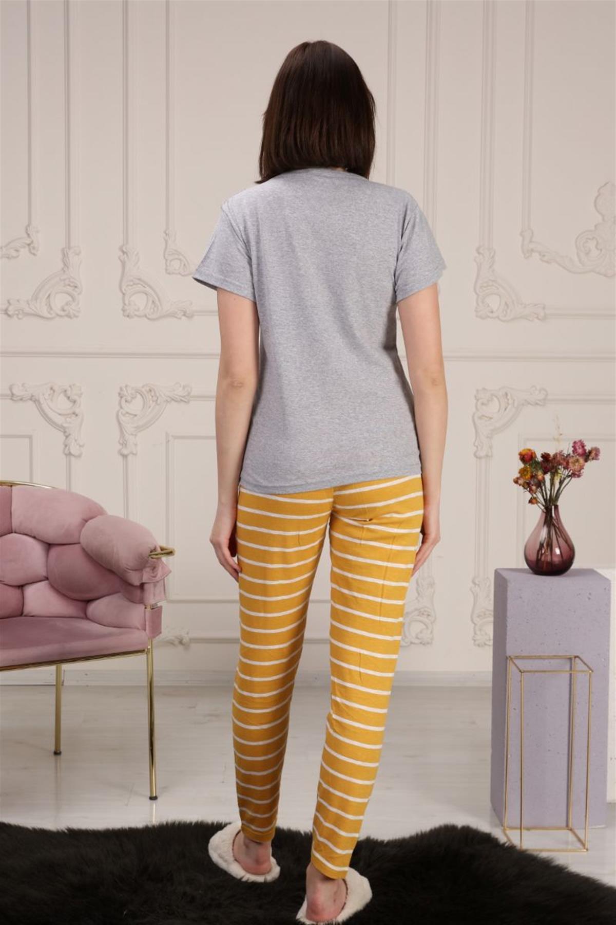 Pijama Takımı Kadın Baskılı Pijama Takımı Gri