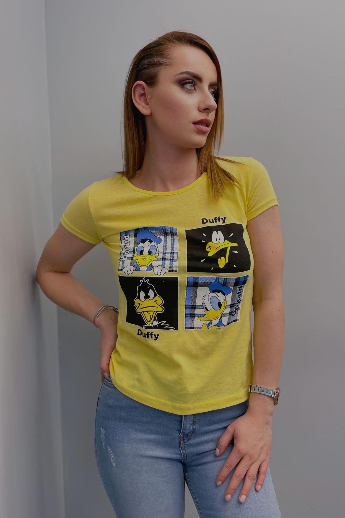 Tshirt Kadın Baskılı T-Shirt Sarı