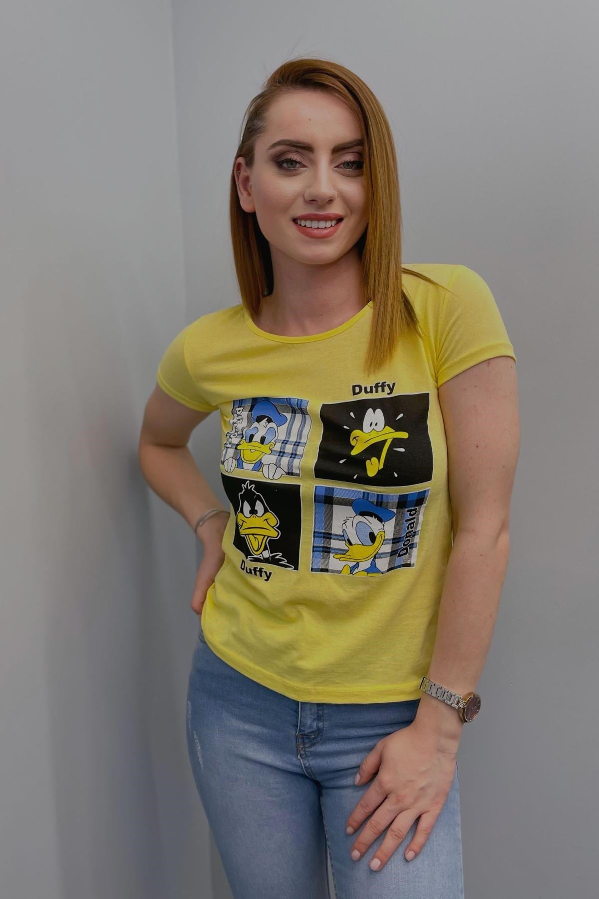 Tshirt Kadın Baskılı T-Shirt Sarı