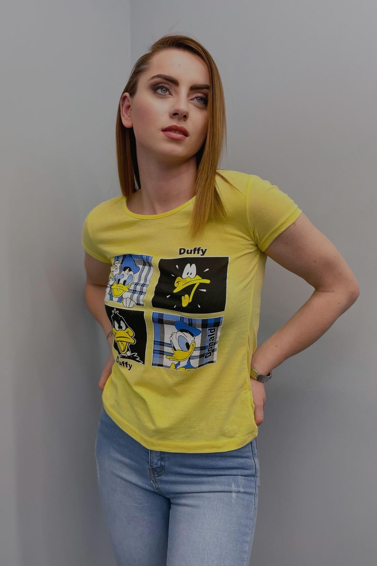 Tshirt Kadın Baskılı T-Shirt Sarı