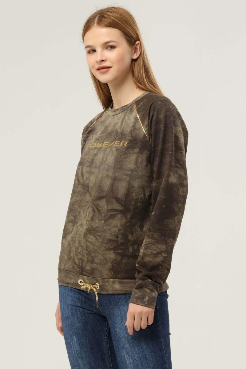 Sweatshirt Kadın Batik Desen Sweatshirt Haki