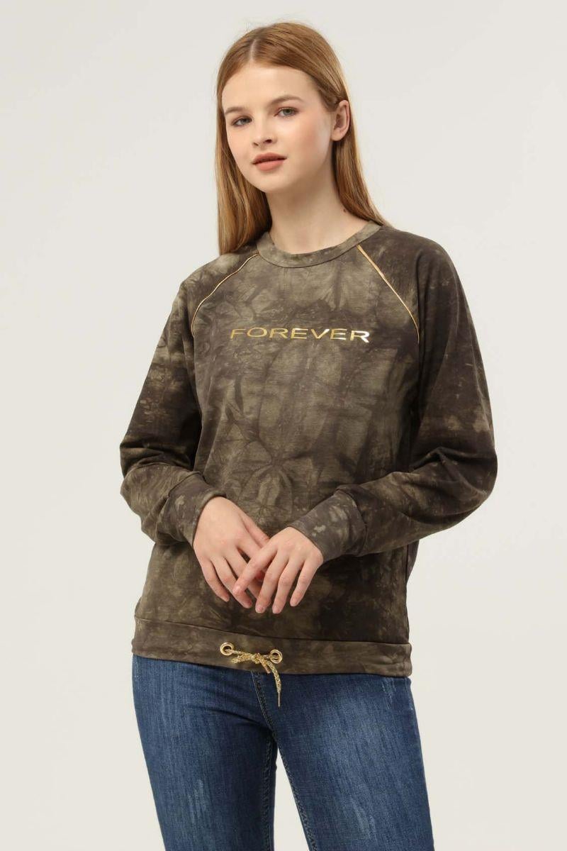 Sweatshirt Kadın Batik Desen Sweatshirt Haki
