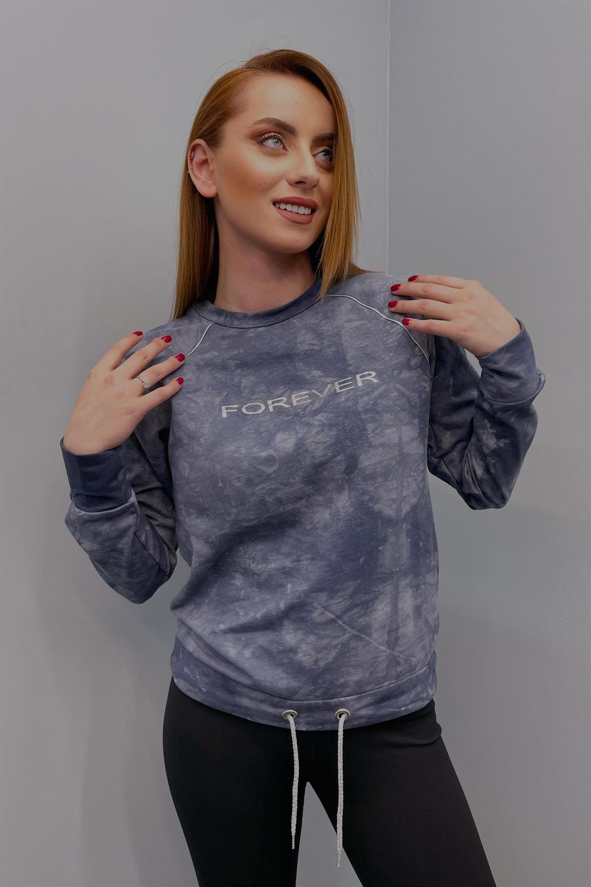 Sweatshirt Kadın Batik Desen Sweatshirt Mavi