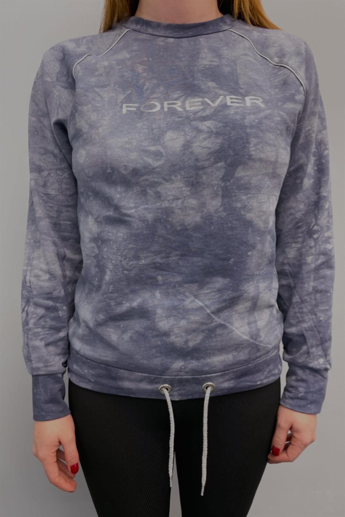 Sweatshirt Kadın Batik Desen Sweatshirt Mavi