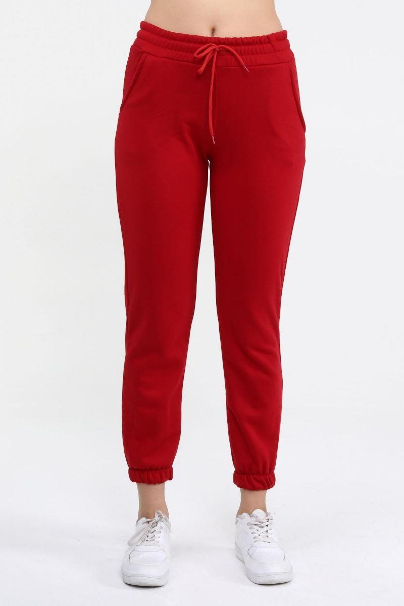 Eşofman Kadın Beli Lastikli Üç Iplik Kışlık Eşofman Altı Bordo