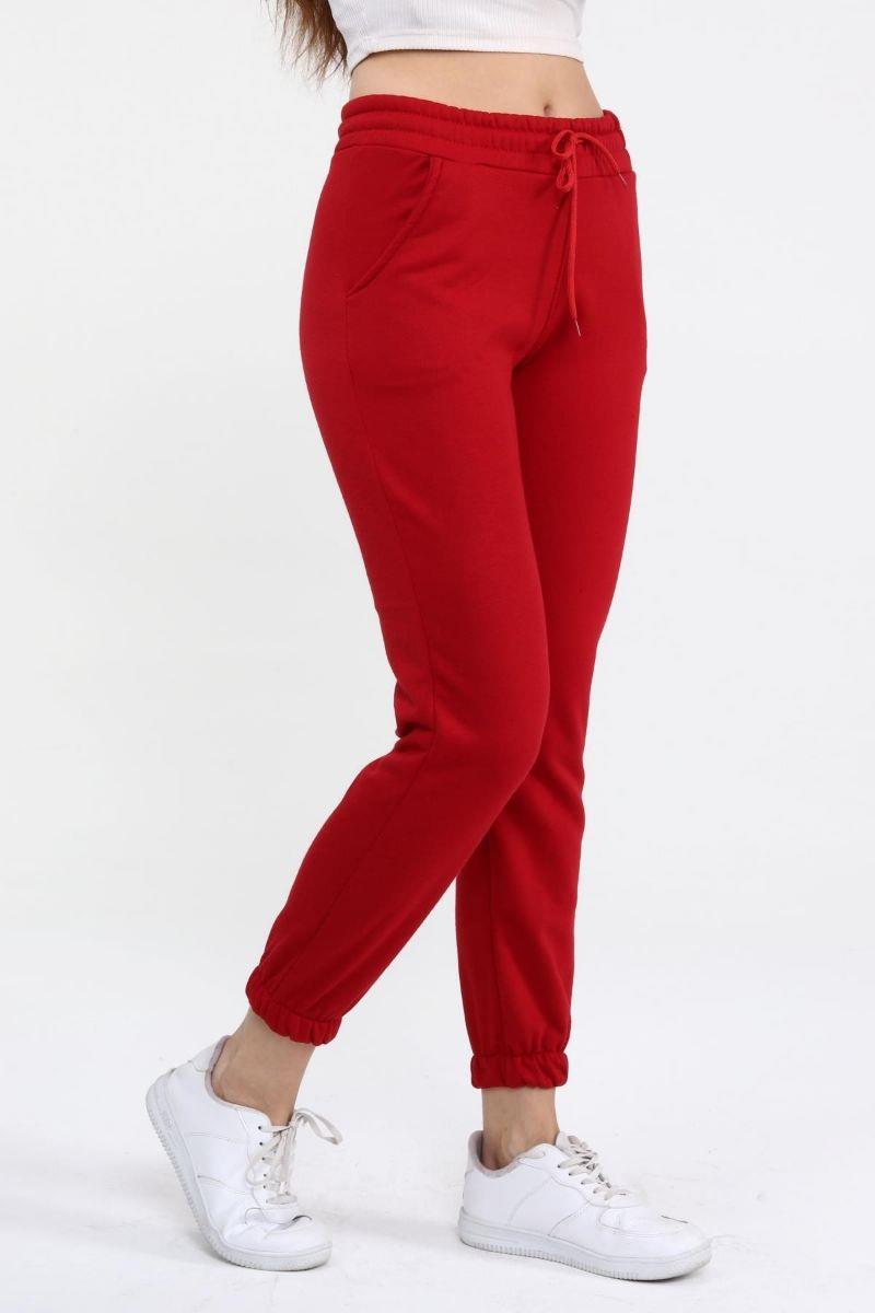 Eşofman Kadın Beli Lastikli Üç Iplik Kışlık Eşofman Altı Bordo