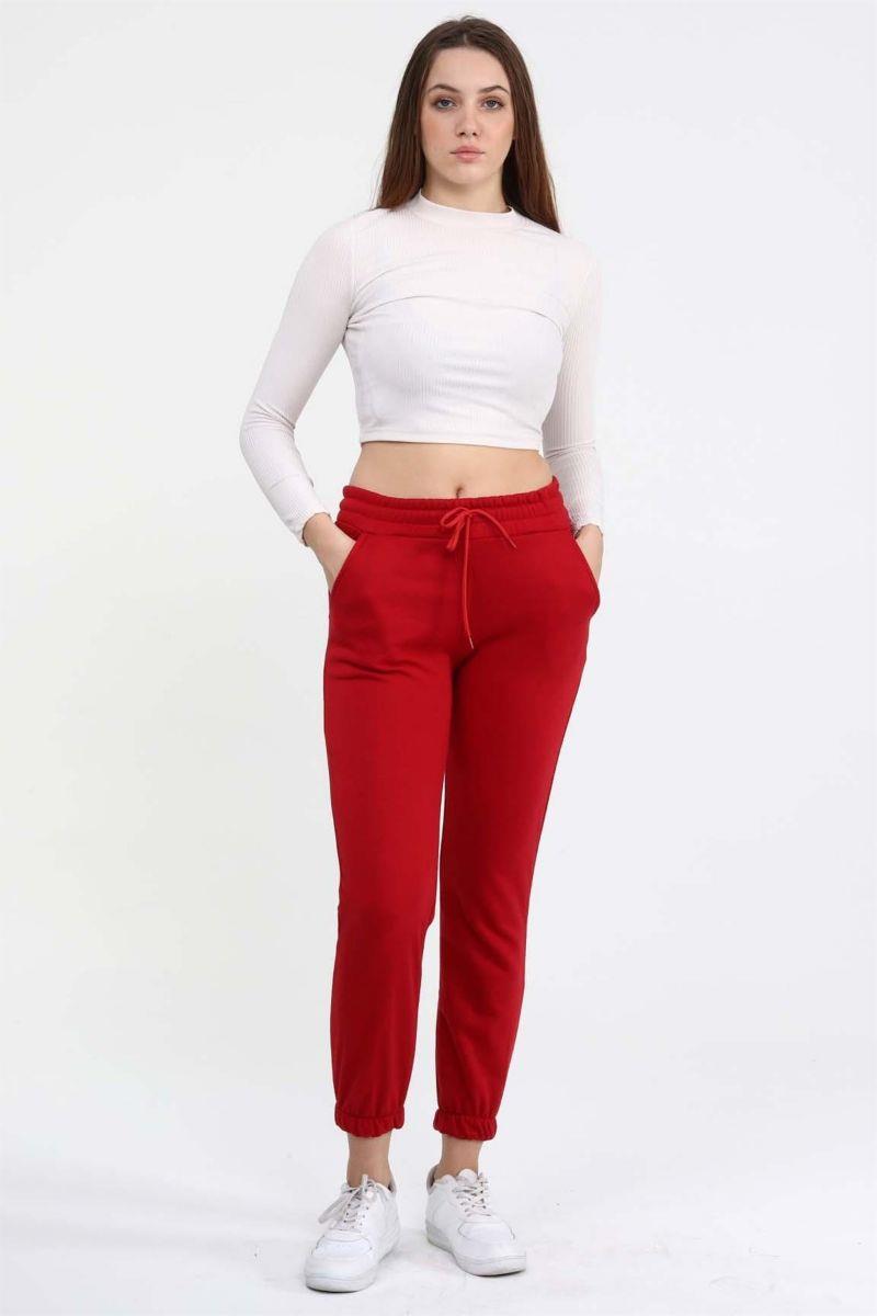 Eşofman Kadın Beli Lastikli Üç Iplik Kışlık Eşofman Altı Bordo