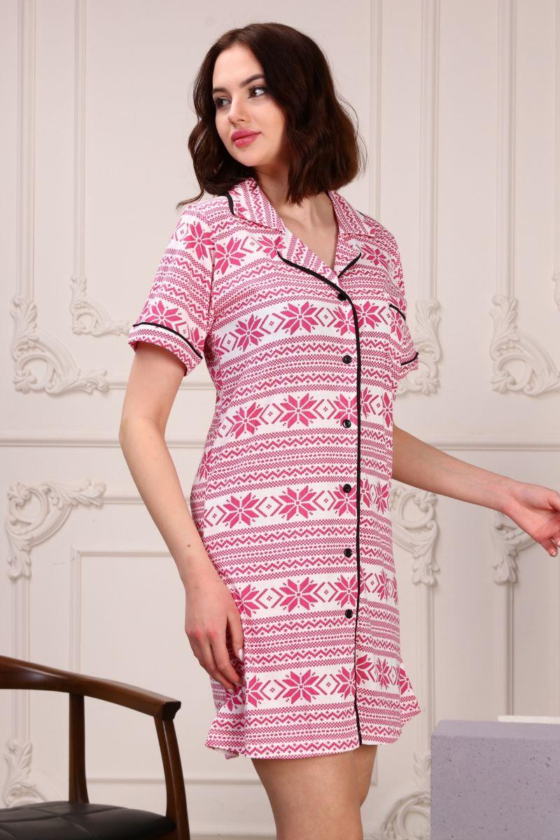 Gecelik Kadın Desenli Düğmeli Kısa Kol Gecelik Mürdüm