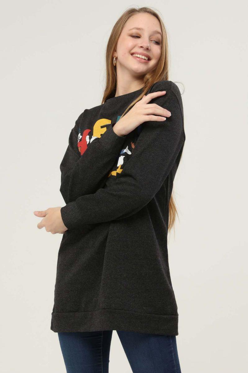 Sweatshirt Kadın Hey Baskılı Sweatshirt Antrasit