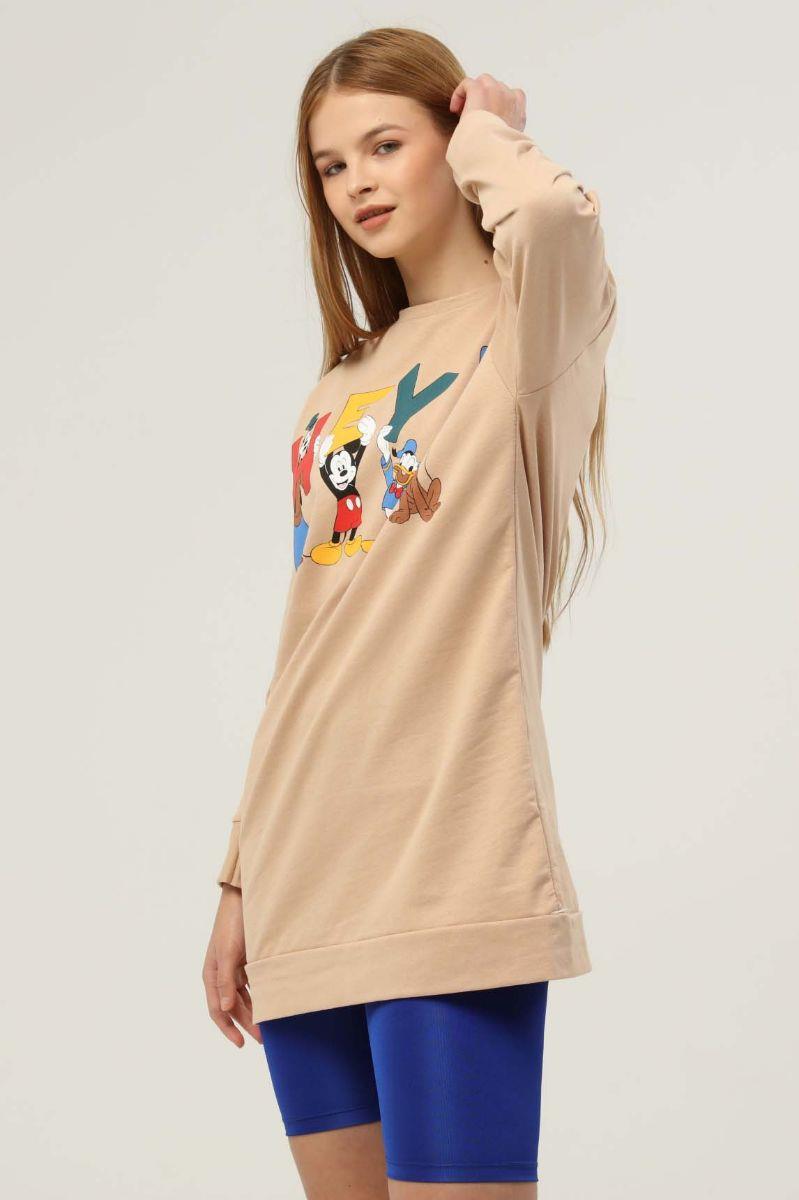 Sweatshirt Kadın Hey Baskılı Sweatshirt Bej