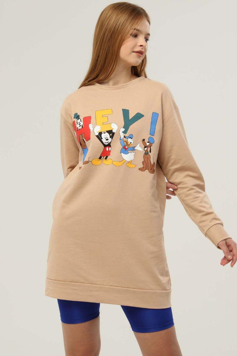 Sweatshirt Kadın Hey Baskılı Sweatshirt Bej