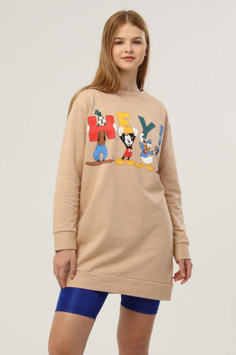 Sweatshirt Kadın Hey Baskılı Sweatshirt Bej