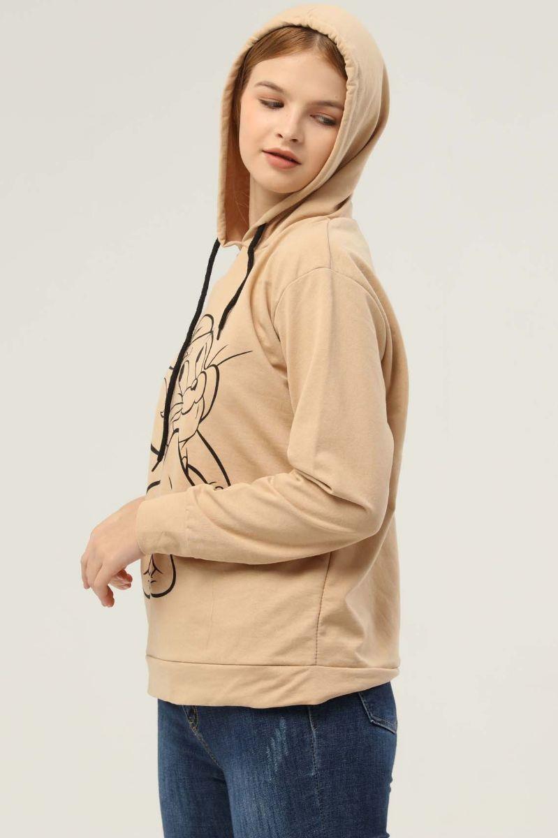 Sweatshirt Kadın Jerry Baskılı Kapüşonlu Sweatshirt Bej