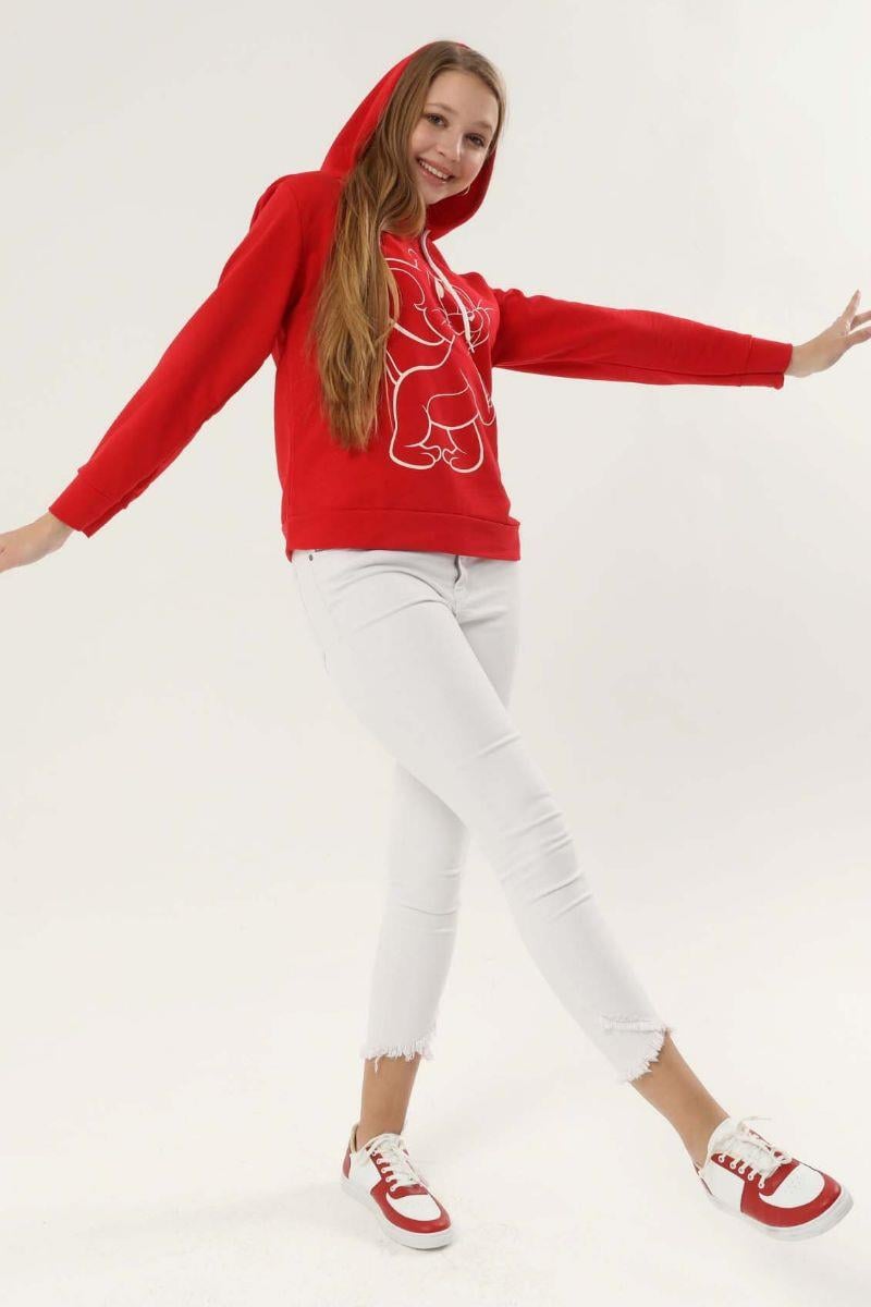 Sweatshirt Kadın Jerry Baskılı Kapüşonlu Sweatshirt Kırmızı