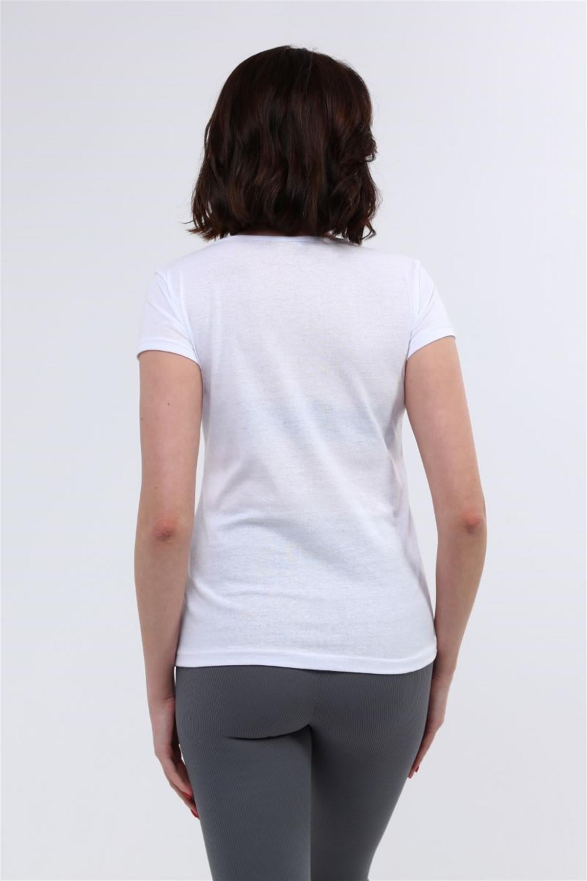 Tshirt Kadın Kız Baskılı T-Shirt Beyaz