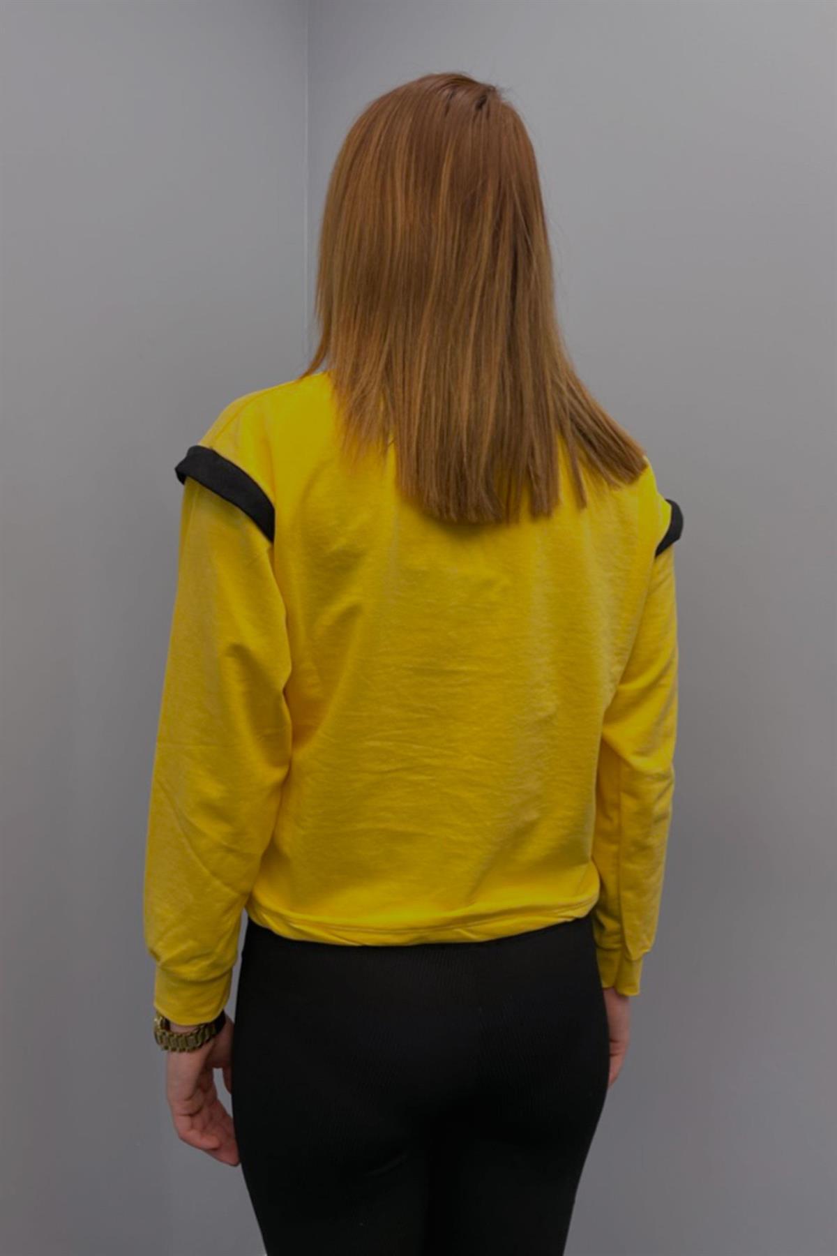 Sweatshirt Kadın Michigon Baskılı Sweatshirt Sarı