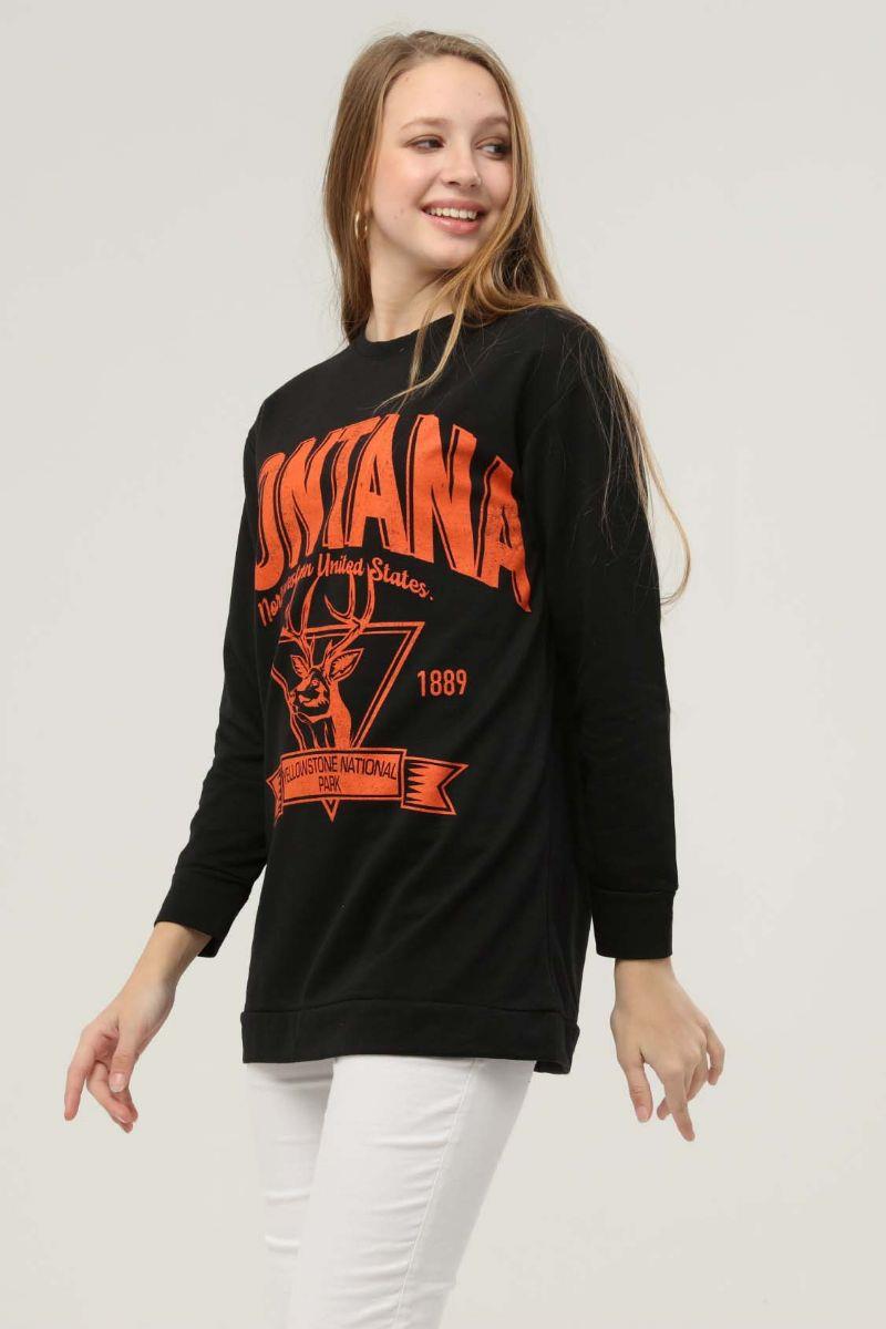 Sweatshirt Kadın Montana Baskılı Sweatshirt Siyah