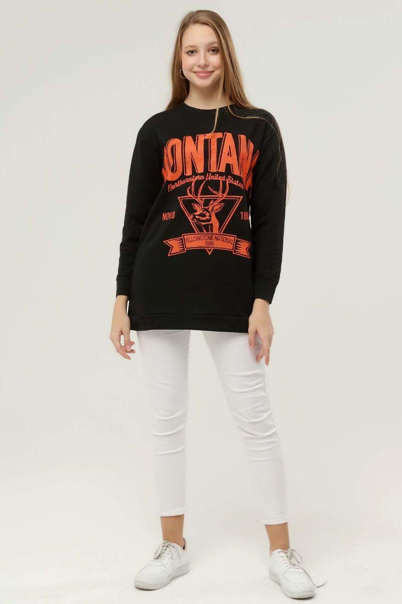 Sweatshirt Kadın Montana Baskılı Sweatshirt Siyah